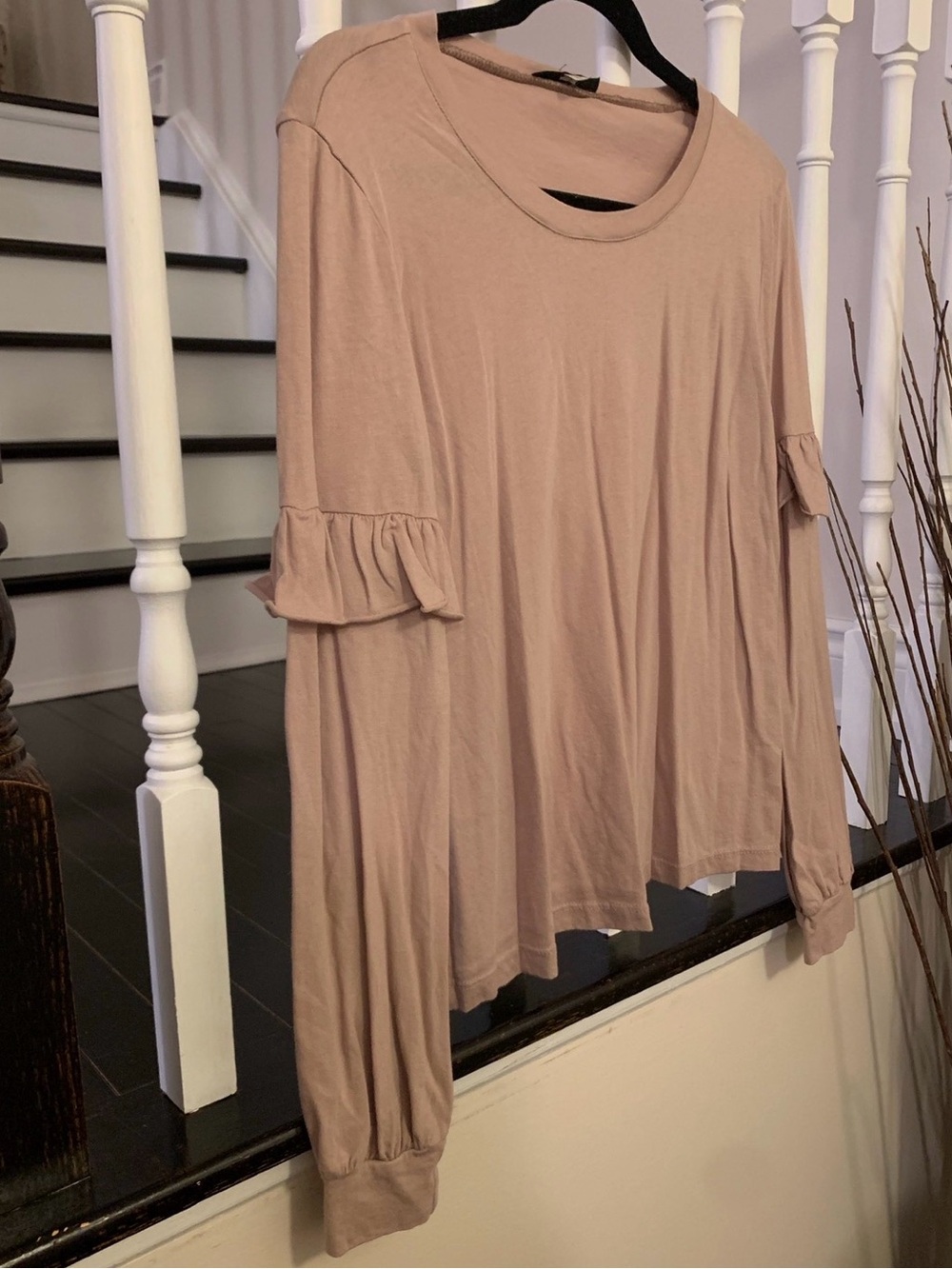 Women's Long Sleeve Ruffle Sleeve Top - Tan